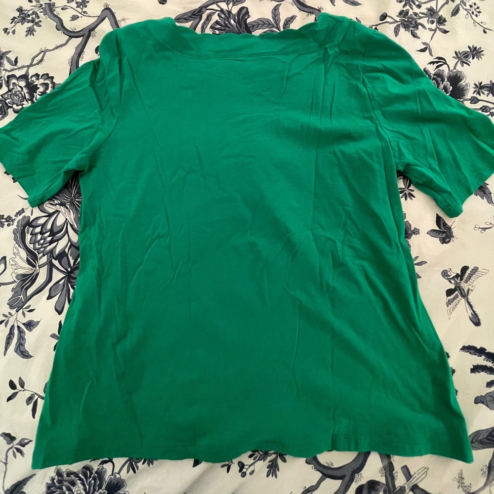 Talbots Green Cotton T-Shirt with scalloped neckline